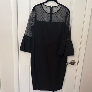 Eliza J Black Dress with Sheer Polka Dot Sleeves